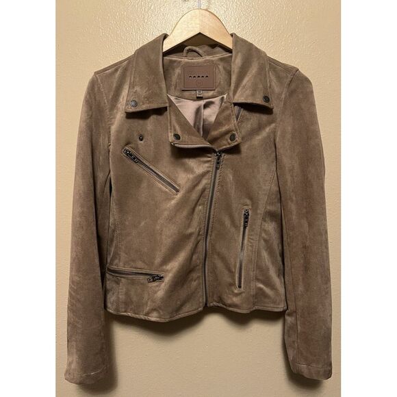 BLANKNYC Faux‎ Suede Moto Jacket Mushroom Beige Tan Lined Soft Women's Size M - Picture 1 of 16